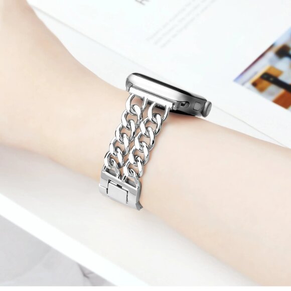 Apple Watch Band Adjustable Stylish Strap Silver Stainless Chain - Picture 4 of 9